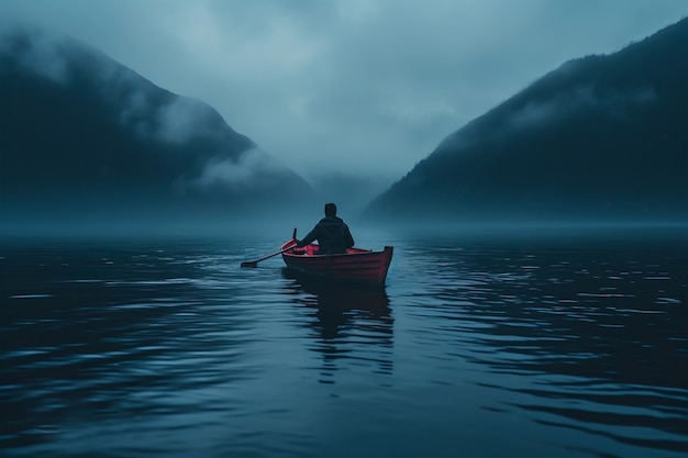 Foto gratuita vista del barco flotando en el agua con paisajes naturales