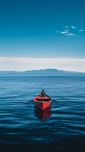 vista, de, barco, flotar, en, agua