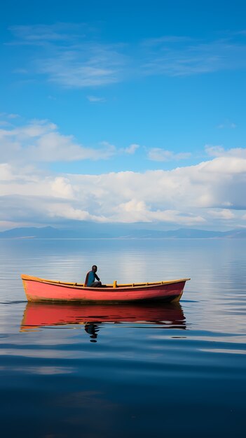 vista, de, barco, flotar, en, agua