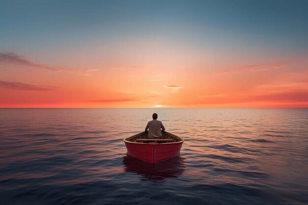 Vista del barco sobre el agua al atardecer