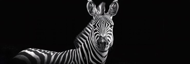 Foto gratuito vista en blanco y negro de una cebra silvestre con pelaje a rayas