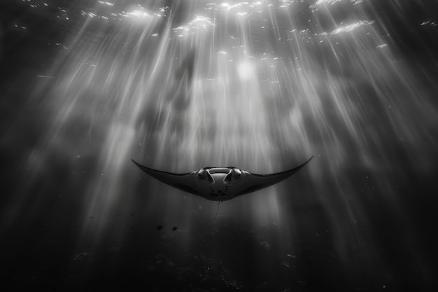 Foto gratuita vista en blanco y negro de la manta ray en su entorno natural submarino