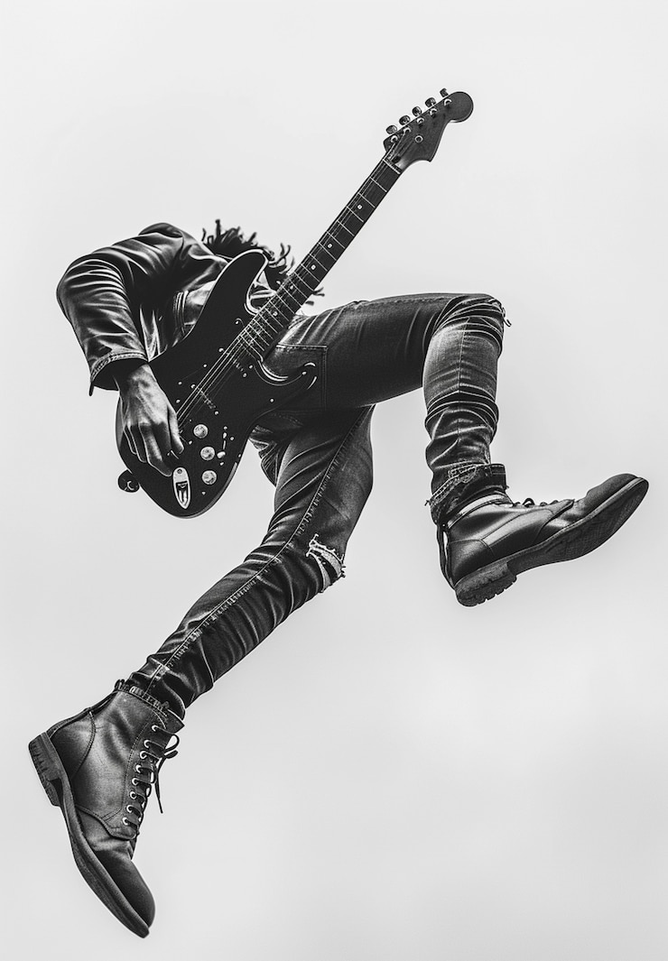 Foto gratuito vista en blanco y negro de una persona tocando la guitarra eléctrica