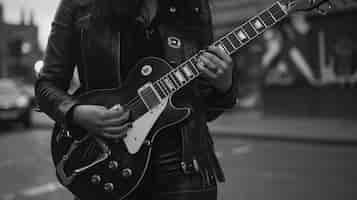 Foto gratuita vista en blanco y negro de una persona tocando la guitarra eléctrica