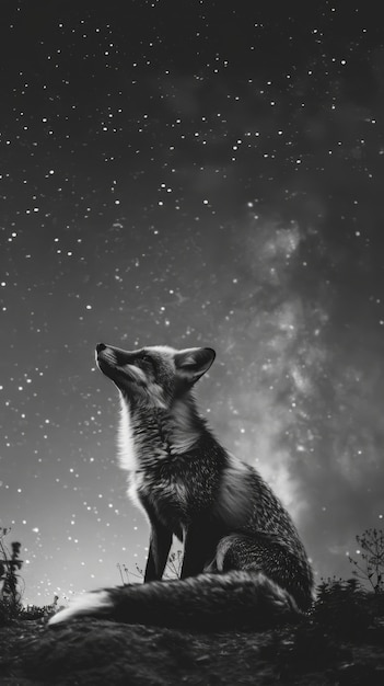 Foto gratuita vista en blanco y negro de un zorro salvaje en su hábitat natural