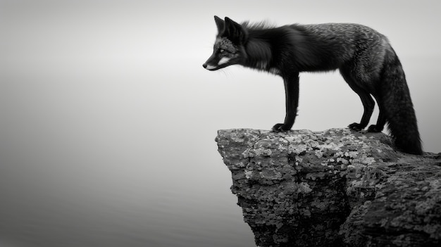 Foto gratuita vista en blanco y negro de un zorro salvaje en su hábitat natural