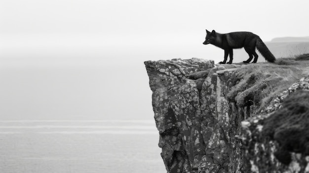 Foto gratuita vista en blanco y negro de un zorro salvaje en su hábitat natural