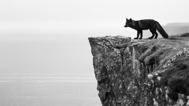 Vista en blanco y negro de un zorro salvaje en su hábitat natural