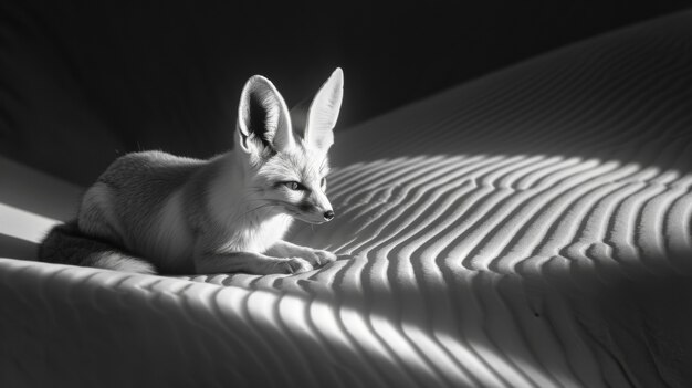 Vista en blanco y negro de un zorro salvaje en su hábitat natural