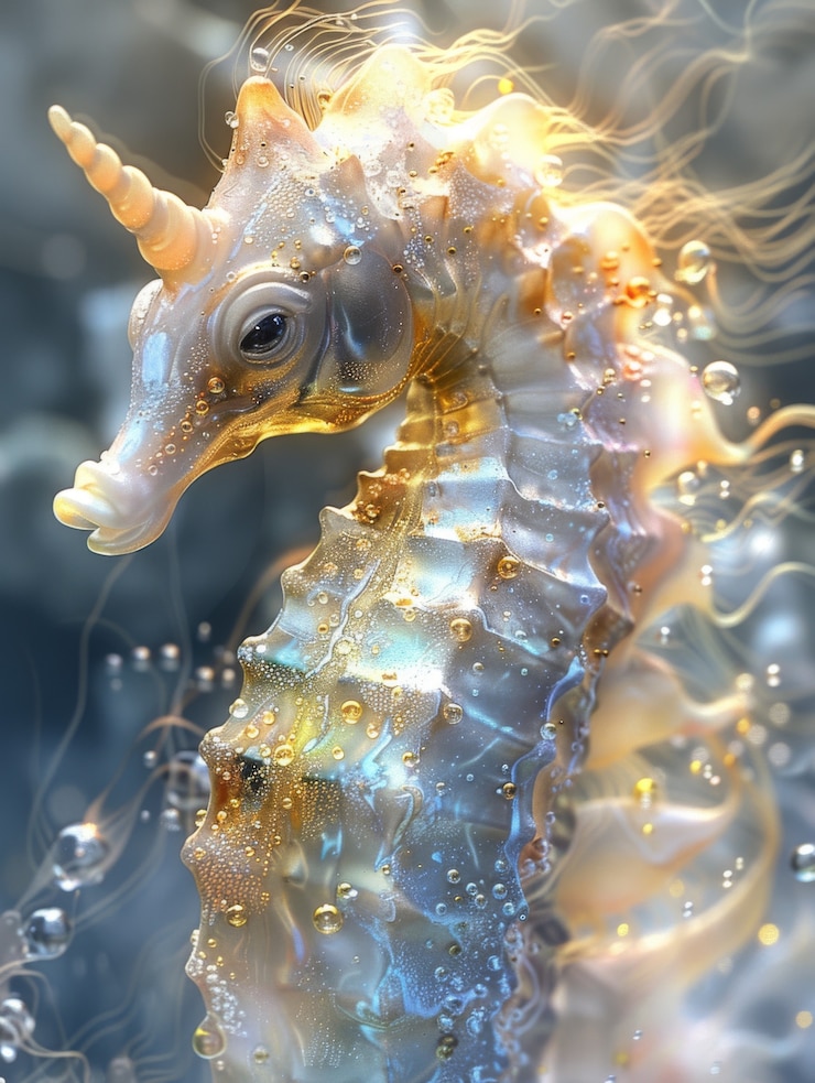 Foto gratuito vista del caballo de mar con una fantástica iluminación de neón