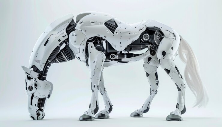 Foto gratuito vista de un caballo con partes mecánicas y robóticas en estilo futurista