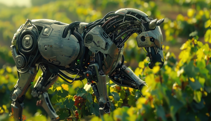 Foto gratuito vista de un caballo con partes mecánicas y robóticas en estilo futurista