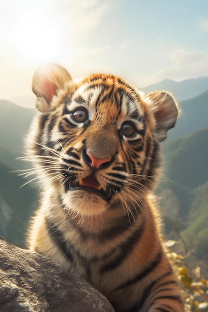 Vista del cachorro de tigre en estado salvaje