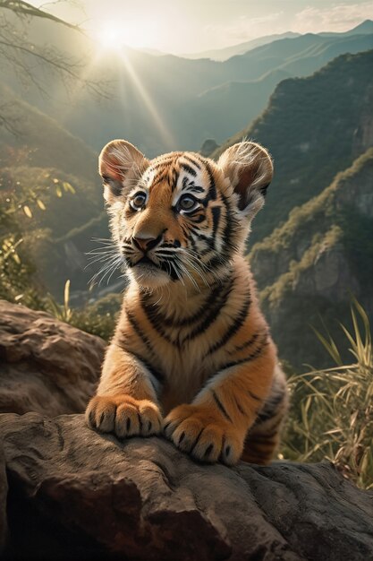 Vista del cachorro de tigre en la naturaleza