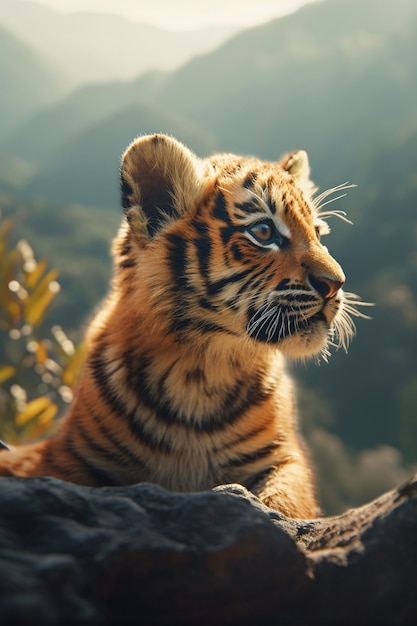 Vista del cachorro de tigre en la naturaleza