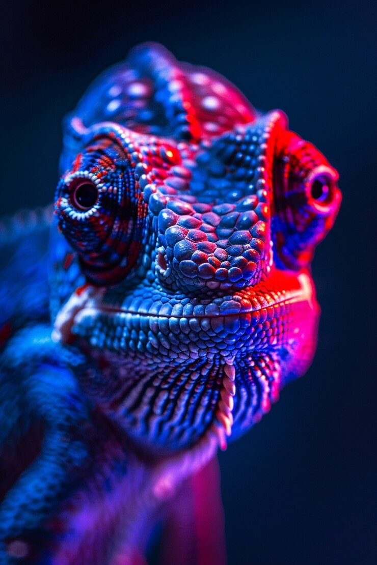 Foto gratuito vista del camaleón con brillantes colores de neón