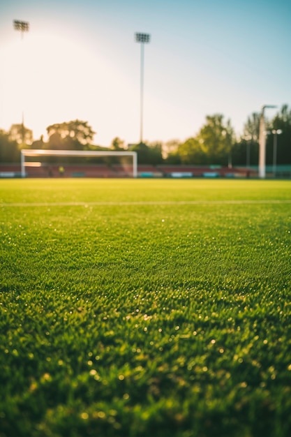 Vista del campo de fútbol con césped.