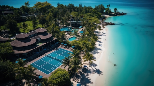 Foto gratuita vista de la cancha de tenis junto a la playa