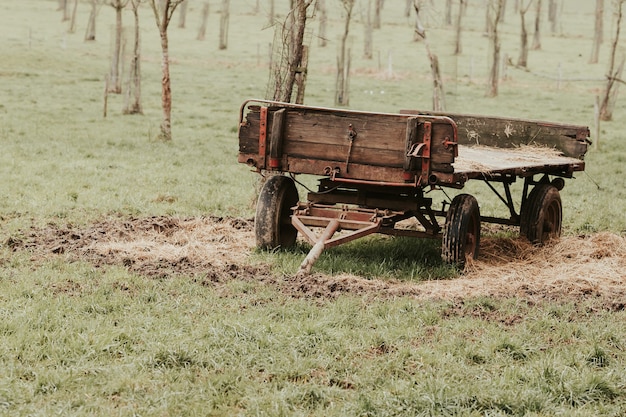 Vista del carro agrícola para engancharlo a un tractor en el campo