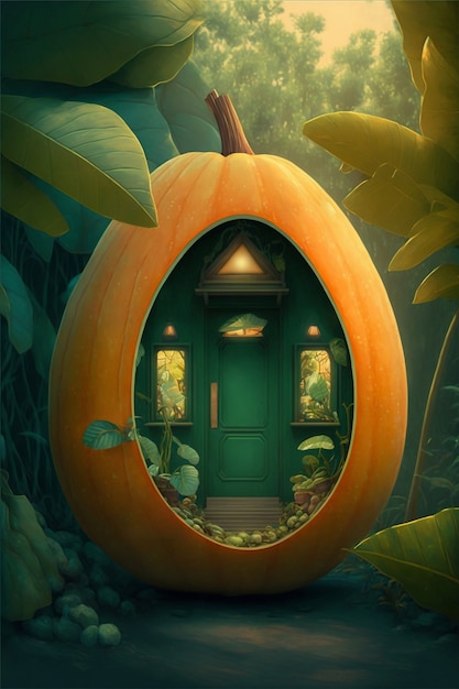 Foto gratuita vista de la casa hecha de calabaza en la naturaleza.