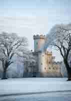 Foto gratuita vista del castillo con paisaje natural invernal