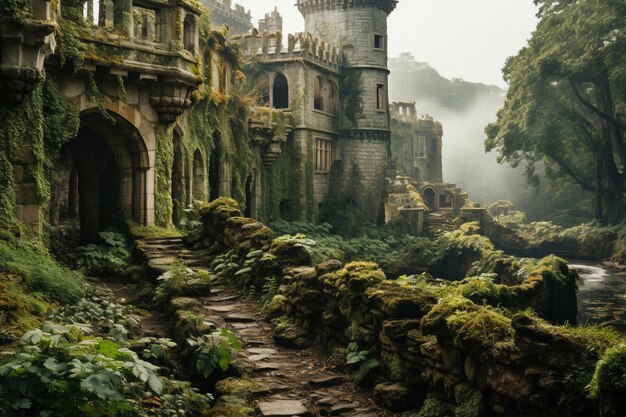 Vista del castillo con el paisaje natural