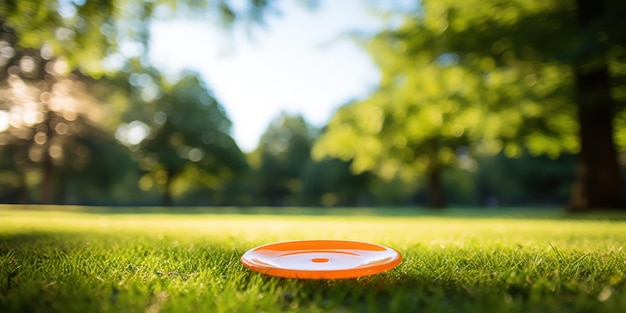 Foto gratuita vista de cerca de una escena de un parque de frisbee suavemente enfocada