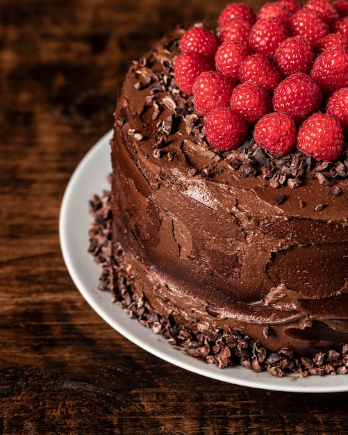 Vista cercana del concepto de pastel de chocolate