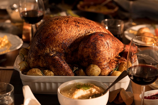 Foto gratuita vista cercana de deliciosa comida de acción de gracias