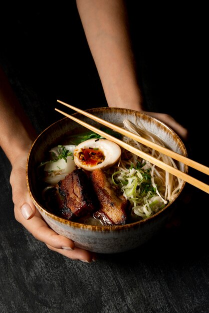 Vista cercana del delicioso concepto de ramen