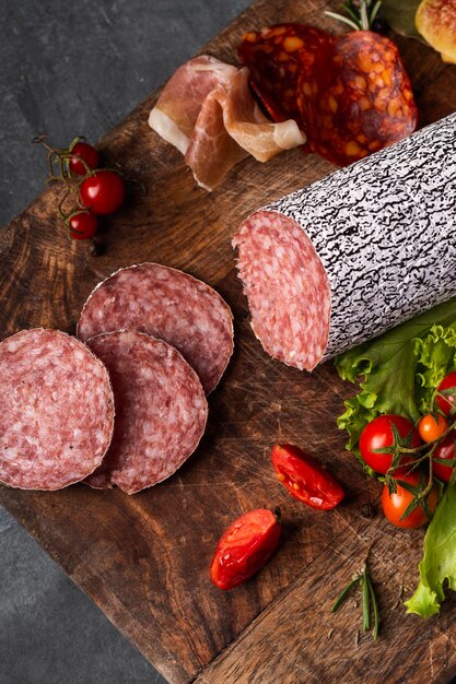 Vista cercana del delicioso concepto de salami