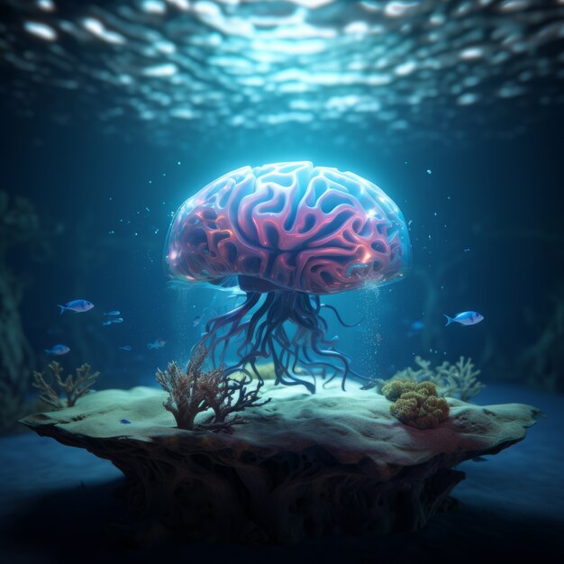 Vista del cerebro bajo el agua