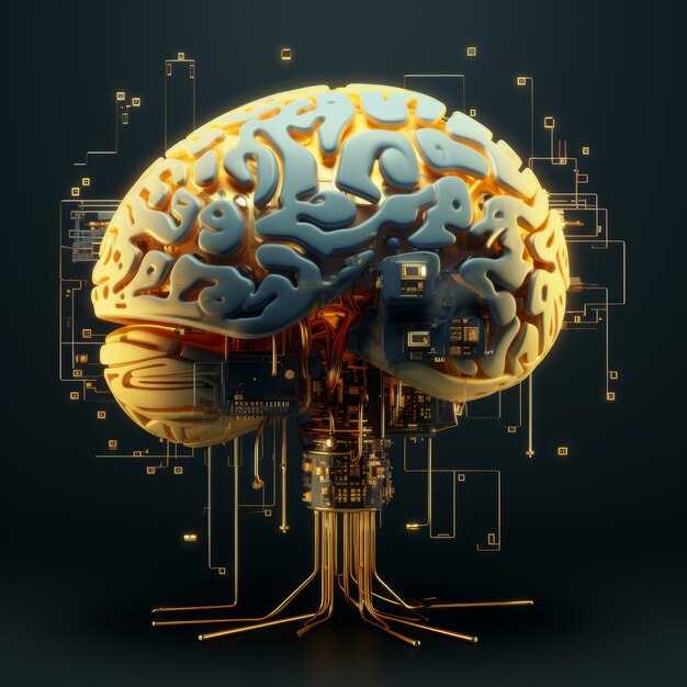 Vista del cerebro con placa de circuito