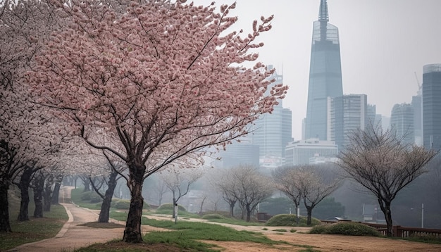 Foto gratuita una vista de los cerezos en flor en seúl, corea del sur