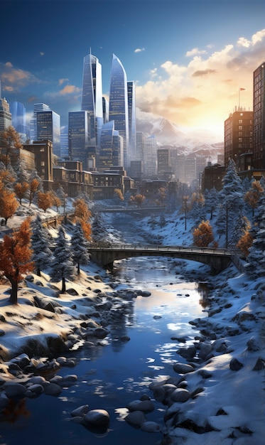 Foto gratuita vista de la ciudad futurista en invierno