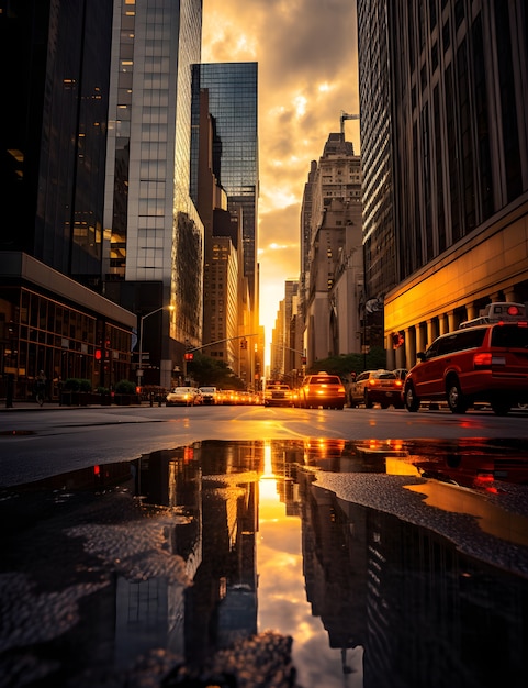 Foto gratuita vista de la ciudad de nueva york al atardecer