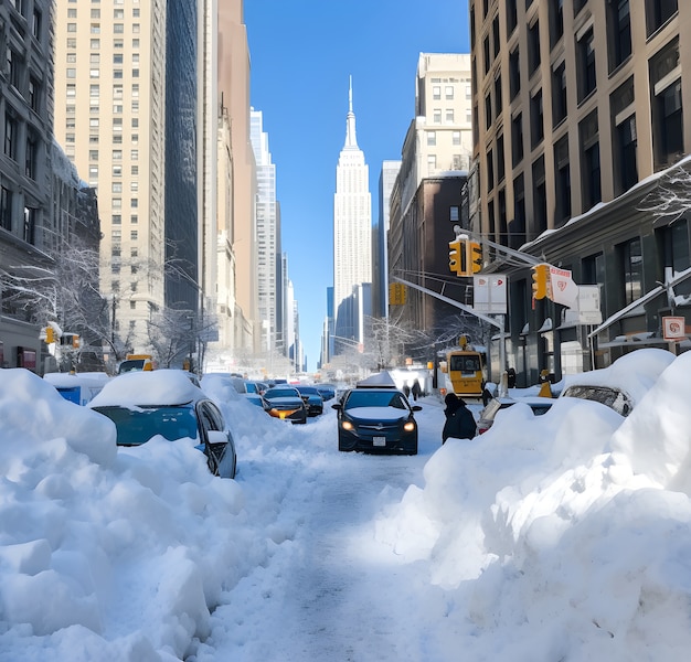 Vista de la ciudad de Nueva York en invierno con nieve