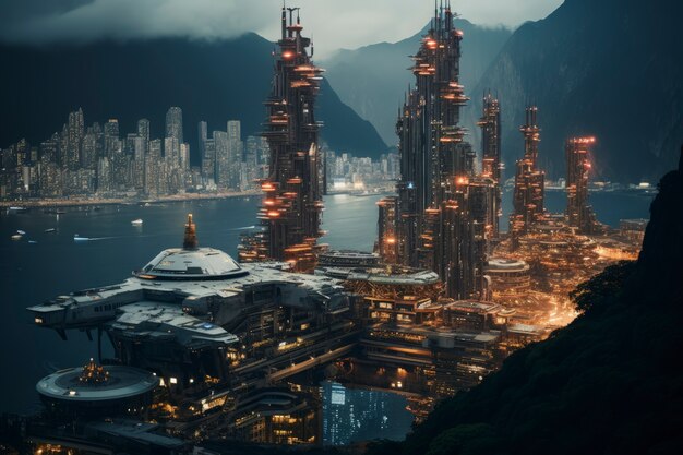 Vista de la ciudad urbana futurista