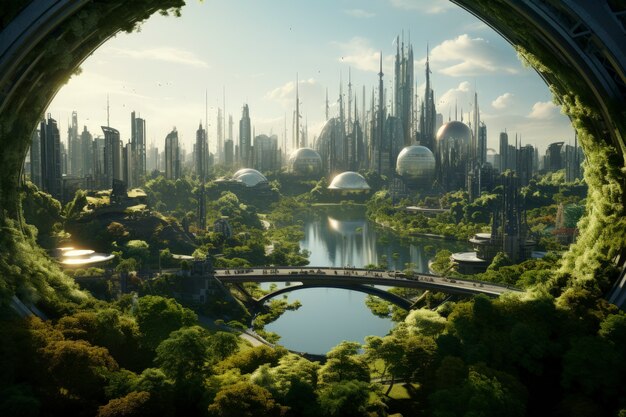 Vista de la ciudad urbana futurista