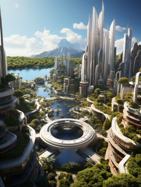 Vista de la ciudad urbana futurista