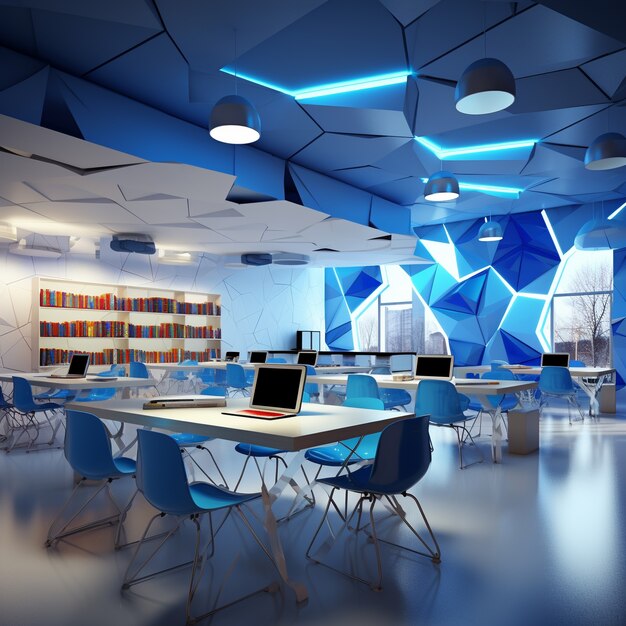 Vista de una clase futurista y de alta tecnología para estudiantes