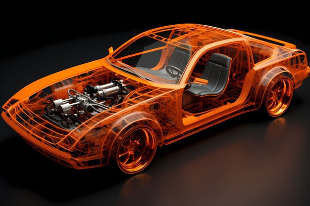 Vista de un coche 3D con efecto de boceto
