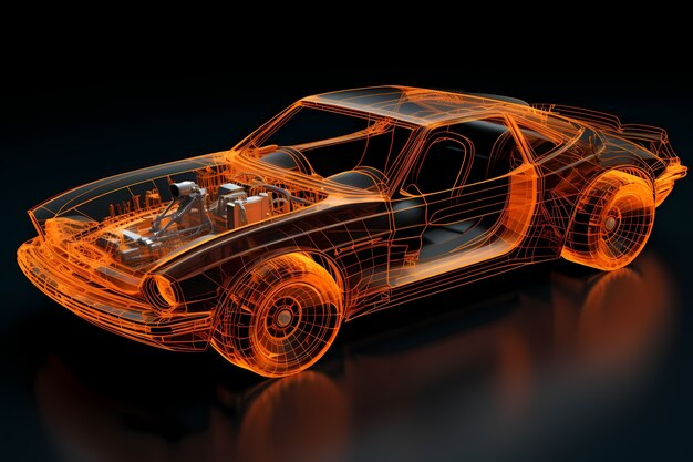 Vista de un coche 3D con efecto de boceto