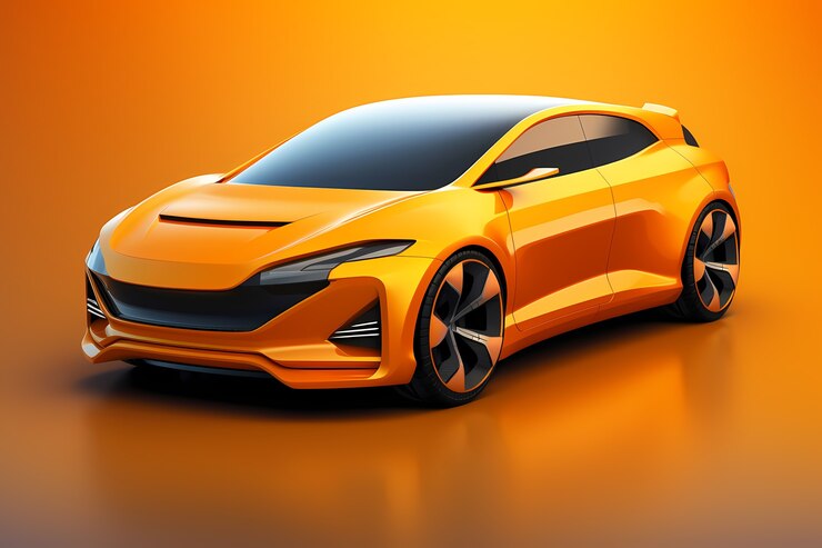 Foto gratuito vista de un coche 3d con un fondo sencillo