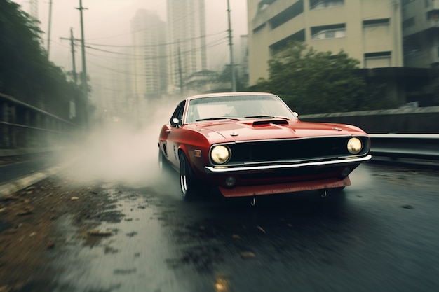 Vista de un coche en marcha a alta velocidad