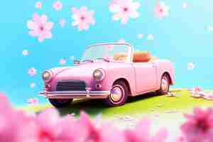 Foto gratuita vista de un coche tridimensional con flores