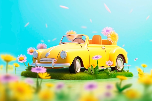 Vista de un coche tridimensional con flores