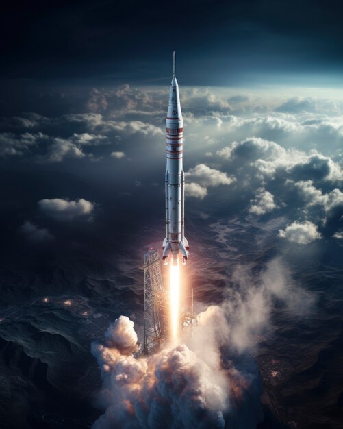 Vista del cohete espacial futurista