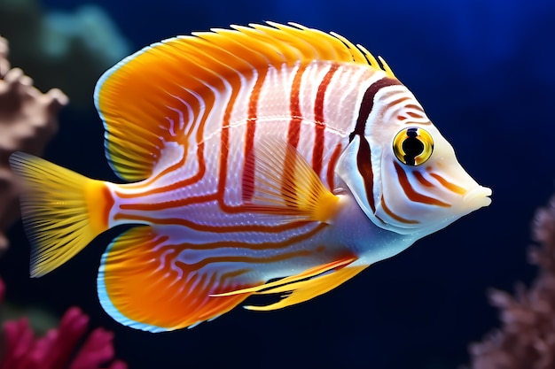 Vista de coloridos peces 3d nadando bajo el agua