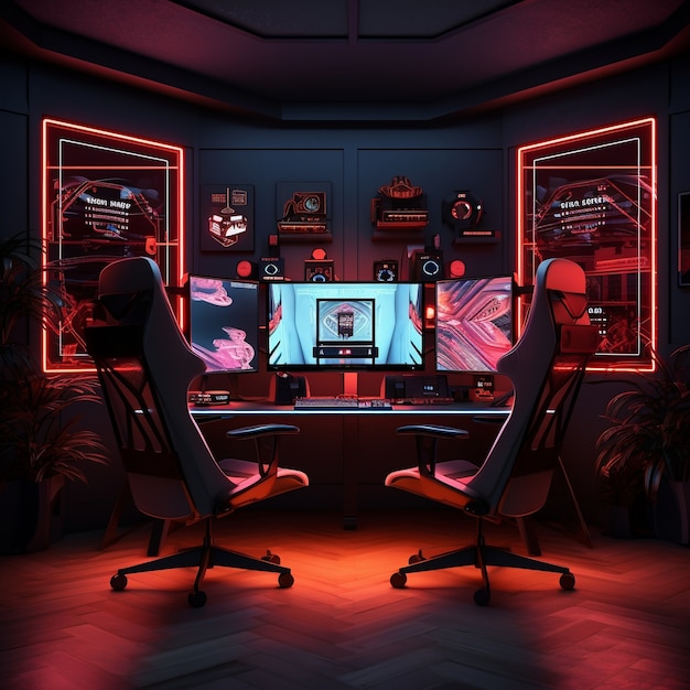Vista de computadora personal 3d con estación de trabajo